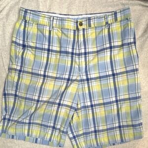 FootJoy Plaid Golf Shorts Athletic Blue Yellow White 36 57% Nylon 43% Polyester